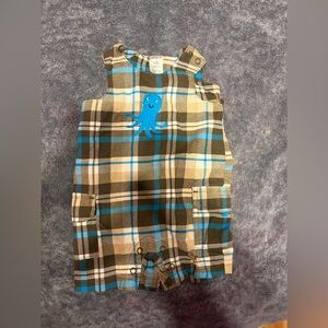 Plaid Baby Romper with Octopus Design